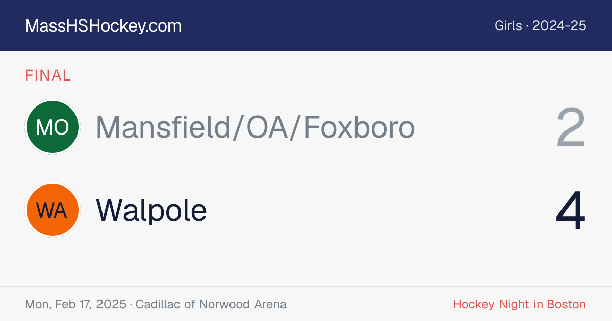 Mansfield/OA/Foxboro at Walpole score card