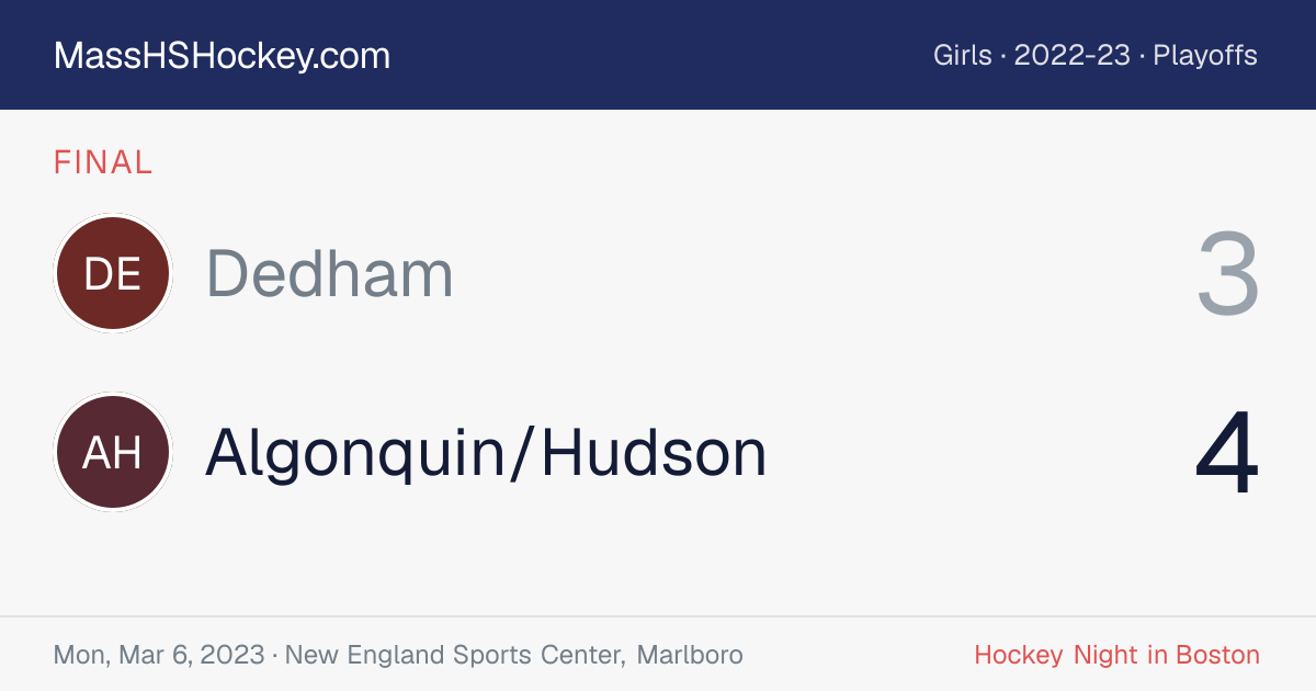 Dedham at Algonquin/Hudson score card