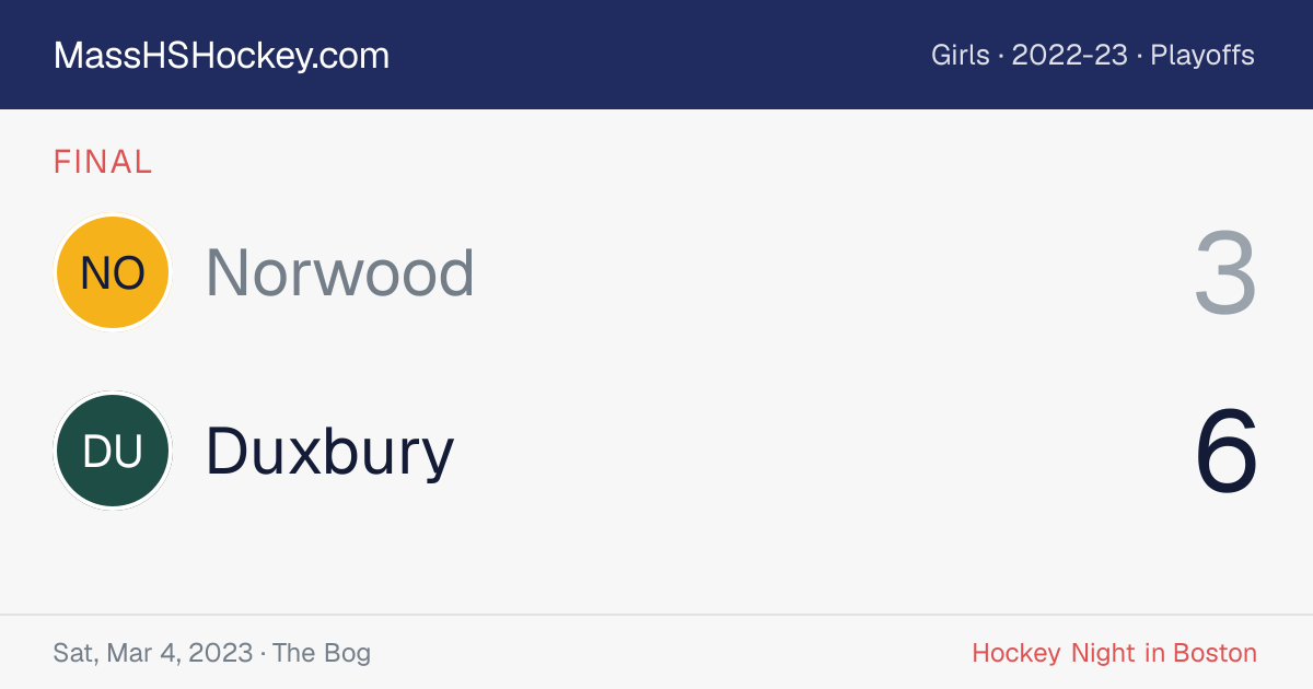 Norwood at Duxbury score card