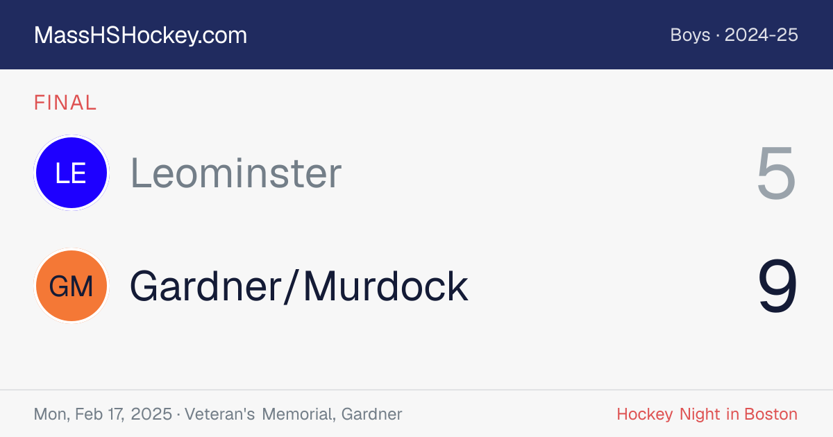 Leominster at Gardner/Murdock score card