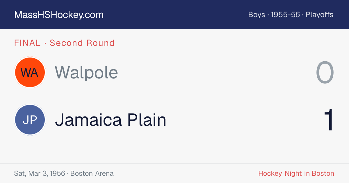 Walpole at Jamaica Plain score card