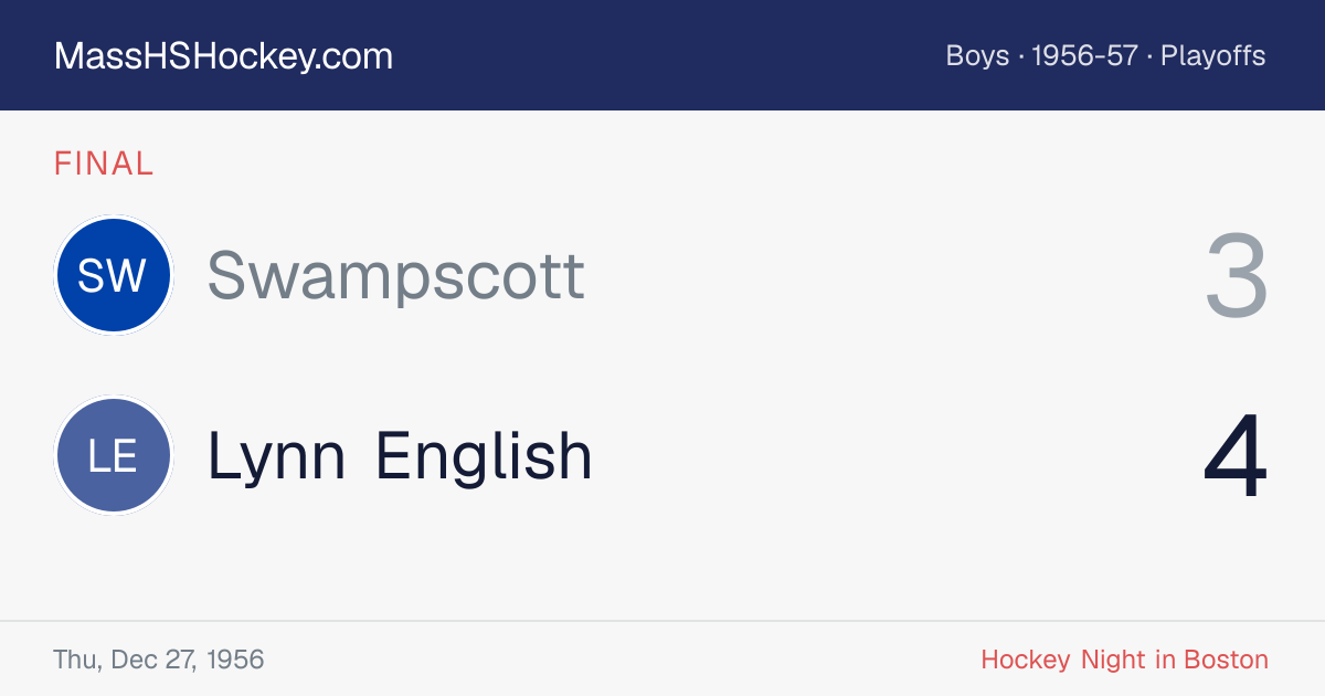 Swampscott at Lynn English score card