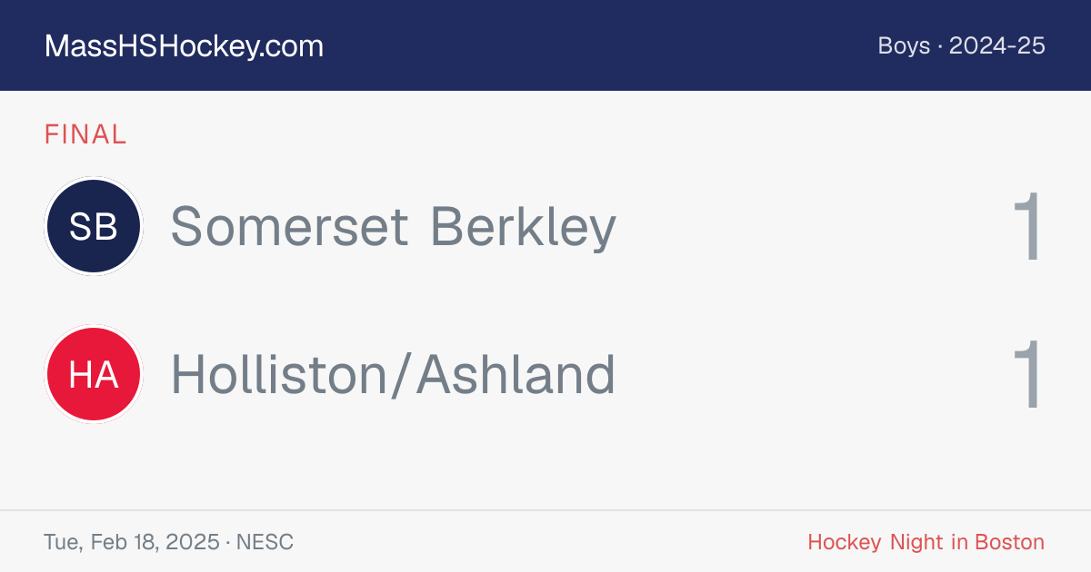 Somerset Berkley at Holliston/Ashland score card