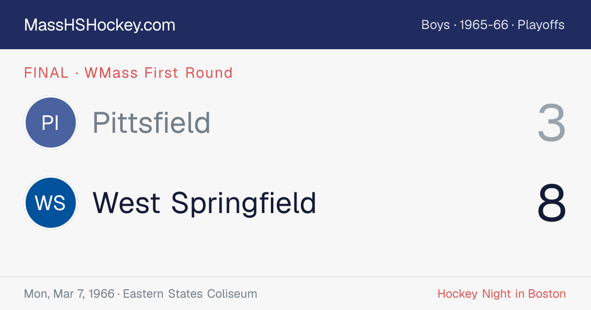 Pittsfield at West Springfield score card