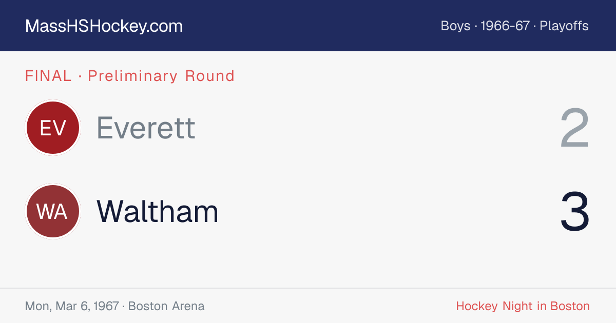 Everett at Waltham score card