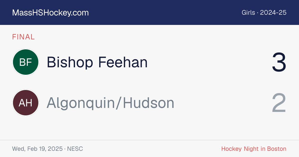 Bishop Feehan at Algonquin/Hudson score card