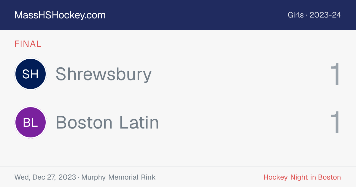 Shrewsbury at Boston Latin score card