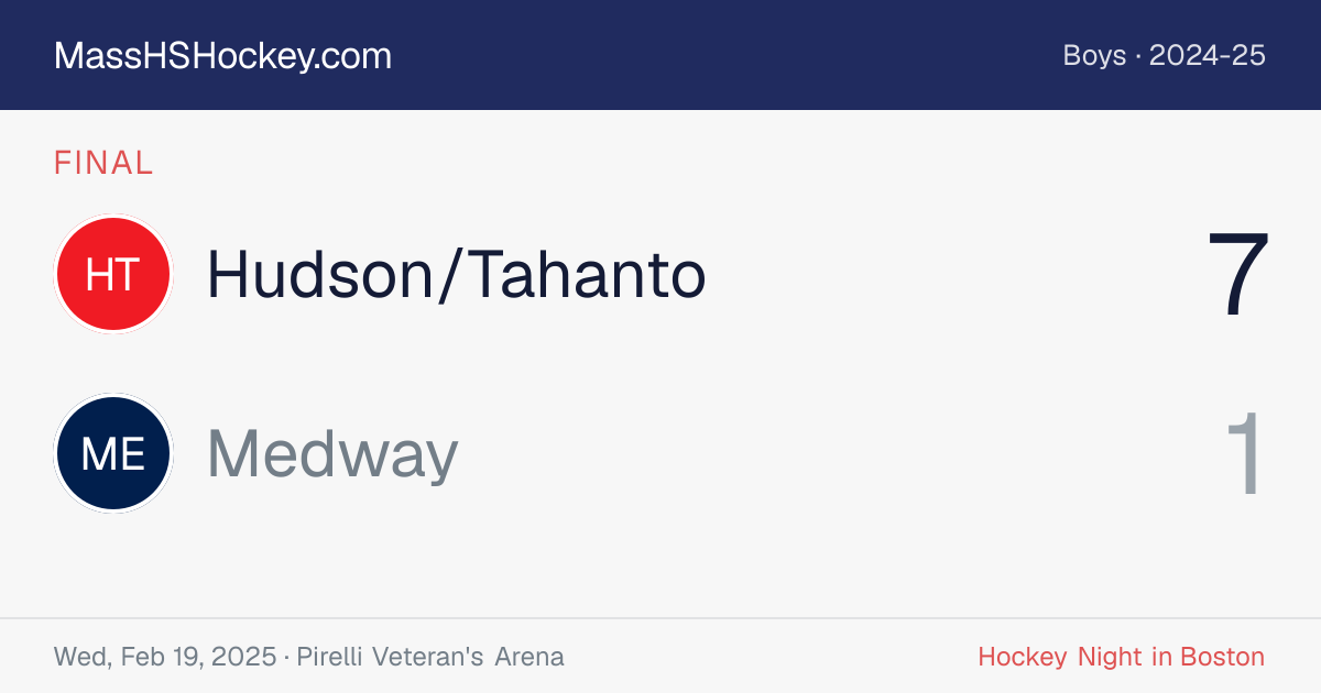 Hudson/Tahanto at Medway score card