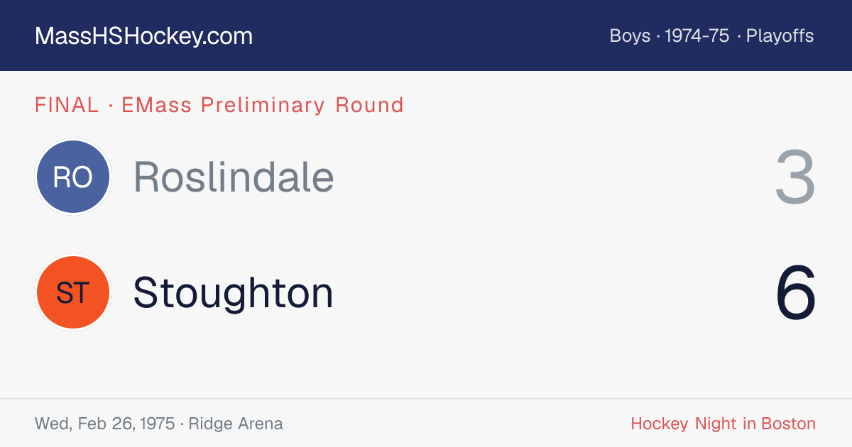Roslindale at Stoughton score card