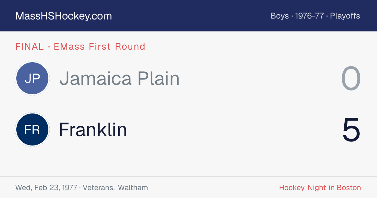 Jamaica Plain at Franklin score card