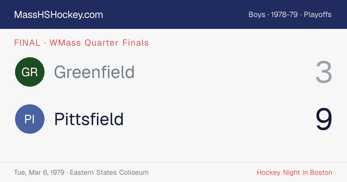 Greenfield at Pittsfield score card