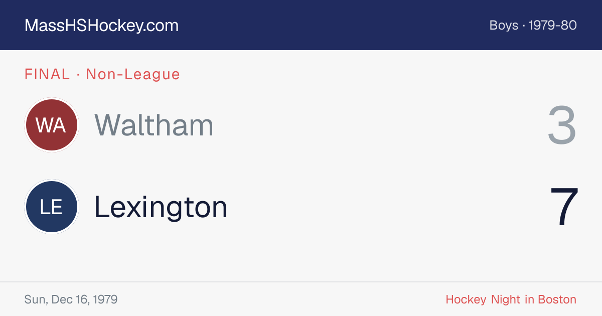 Waltham at Lexington score card