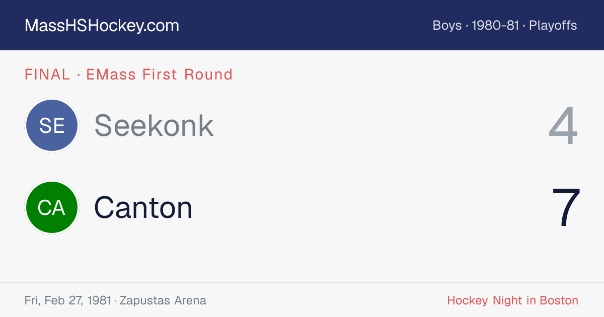 Seekonk at Canton score card
