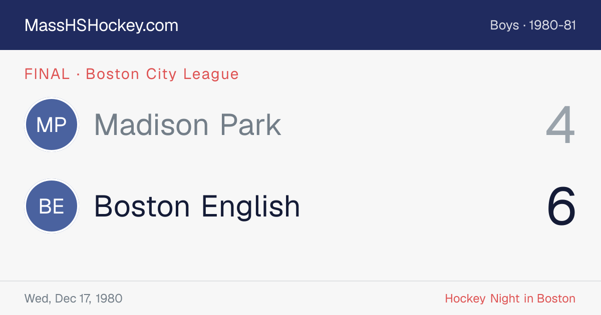 Madison Park at Boston English score card