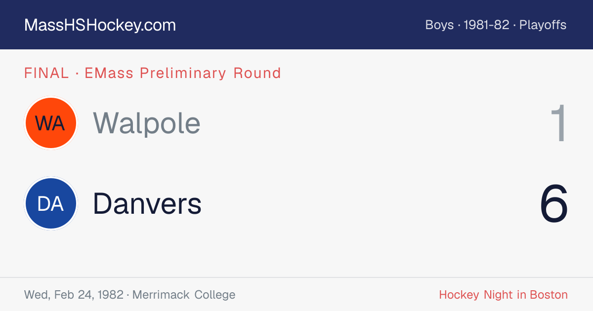 Walpole at Danvers score card
