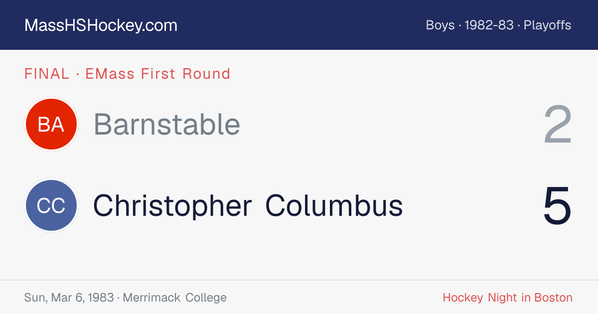 Barnstable at Christopher Columbus score card