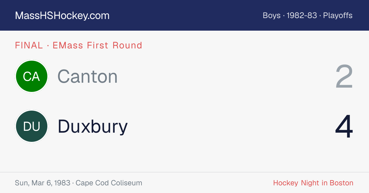 Canton at Duxbury score card