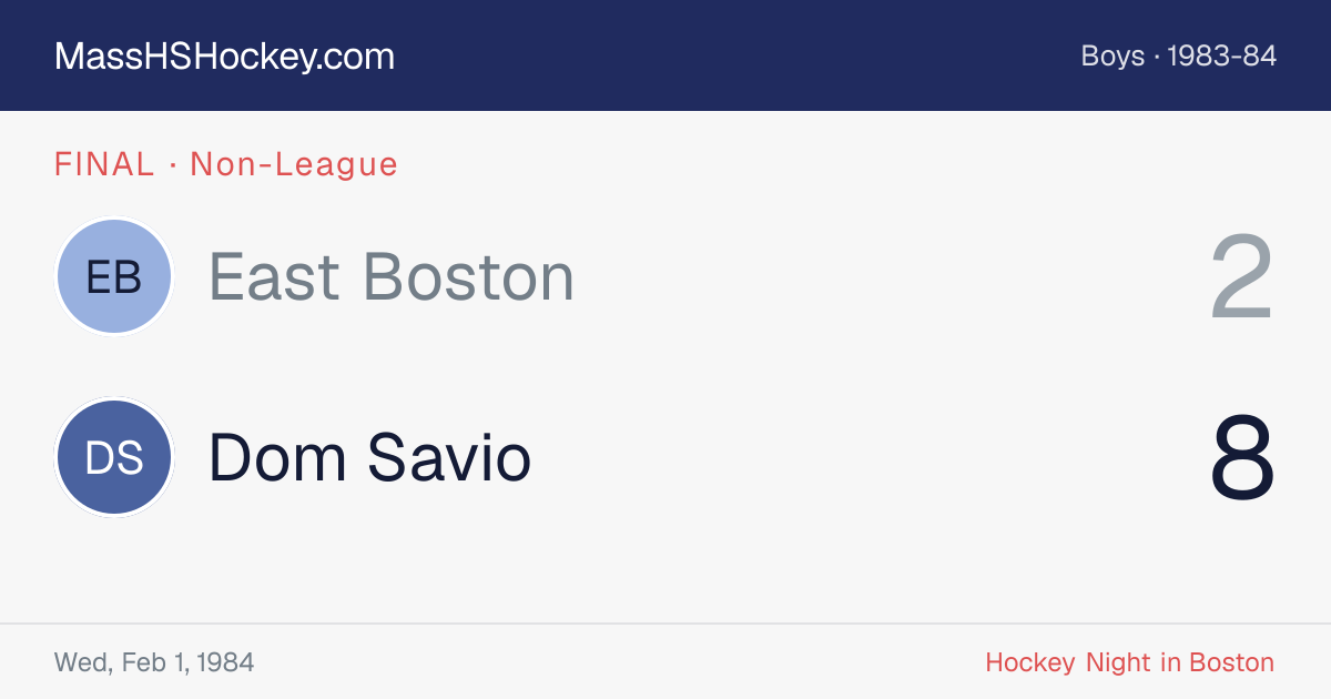 East Boston at Dom Savio score card