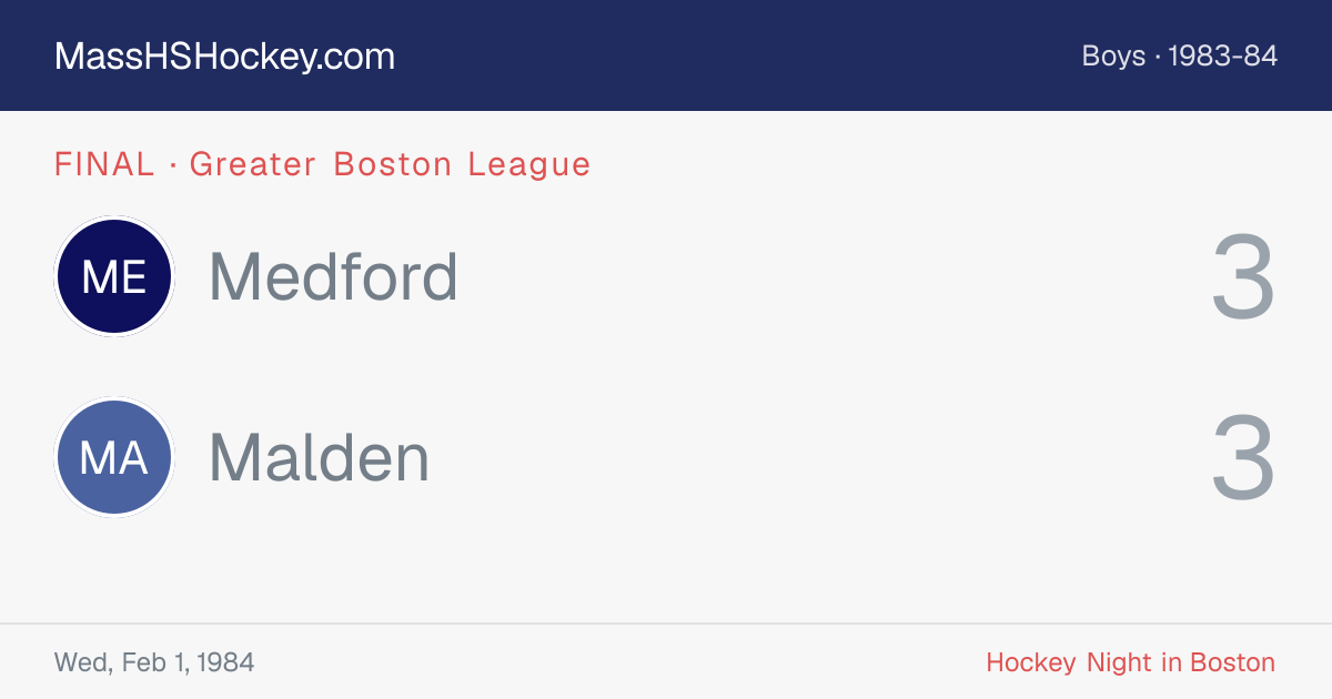 Medford at Malden score card