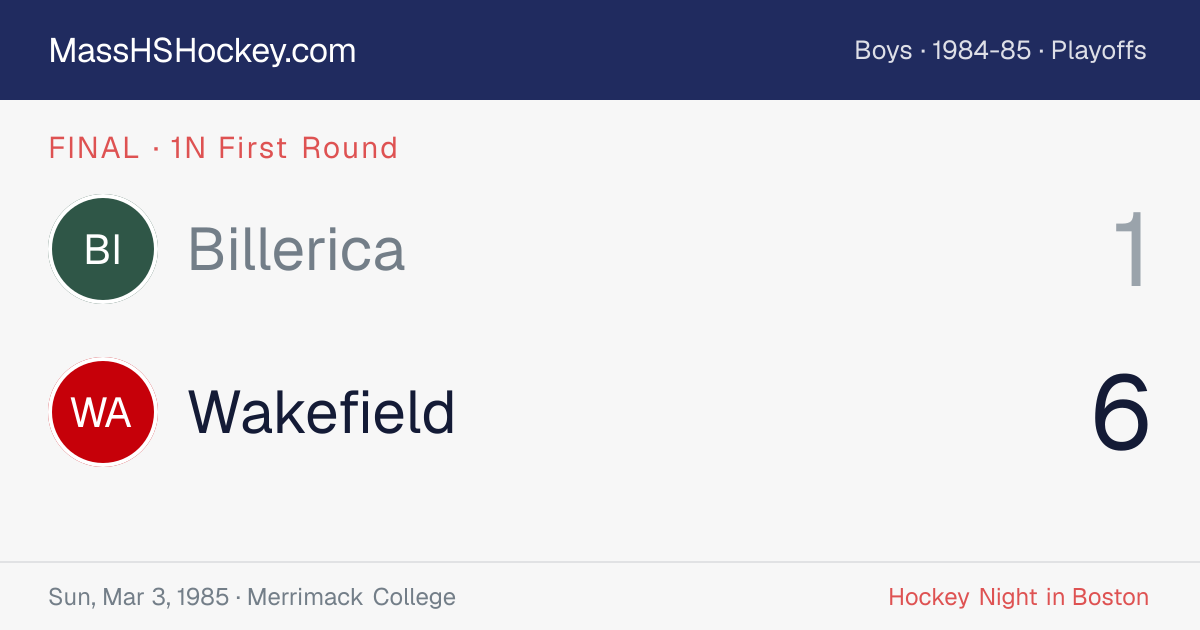 Billerica at Wakefield score card