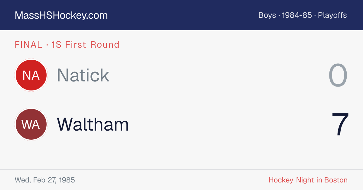 Natick at Waltham score card