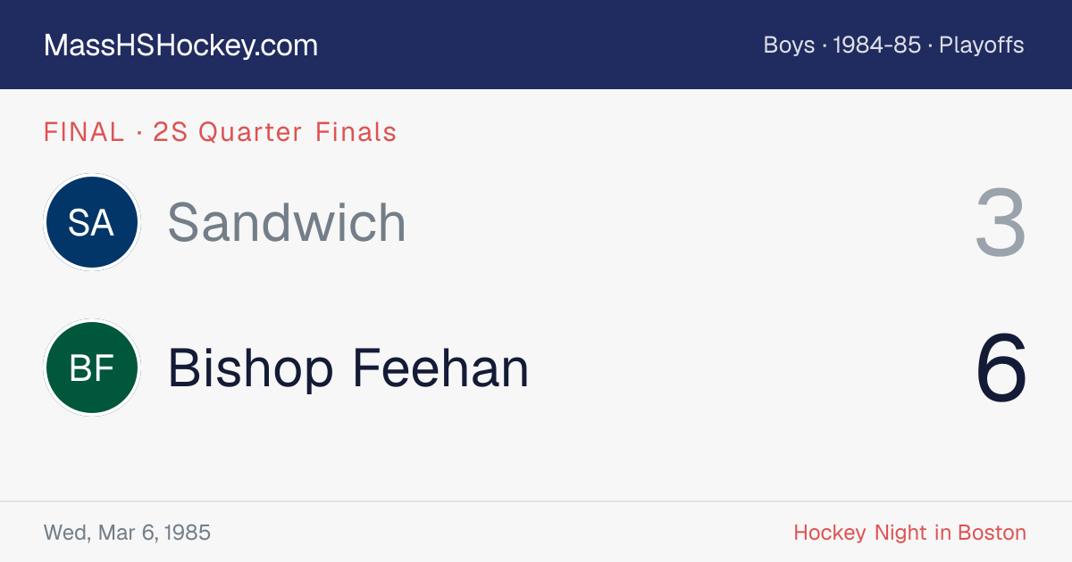 Sandwich at Bishop Feehan score card