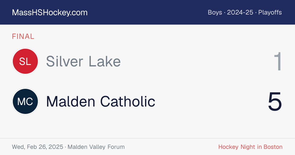 Silver Lake at Malden Catholic score card