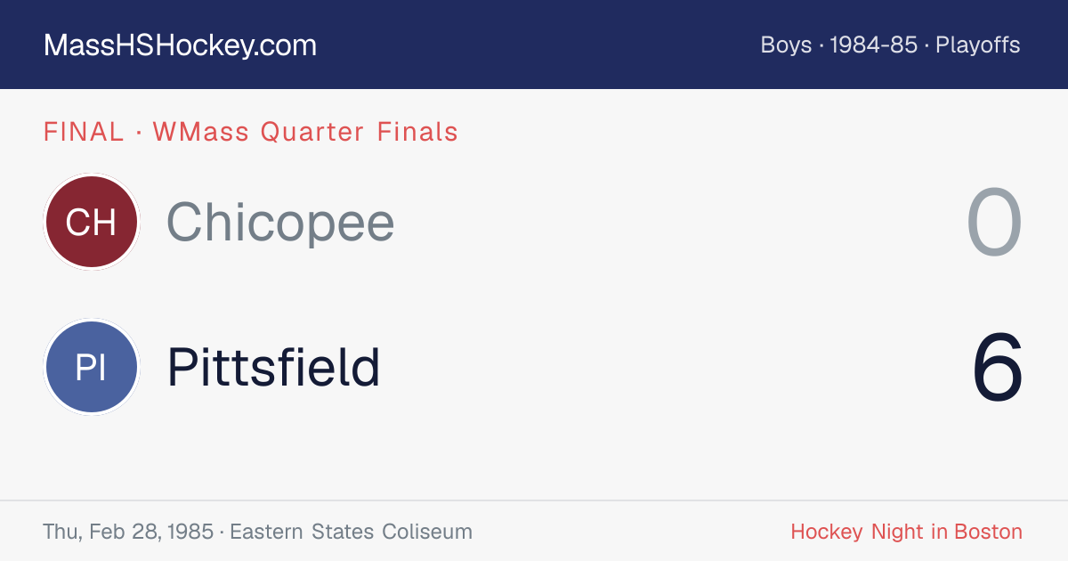 Chicopee at Pittsfield score card
