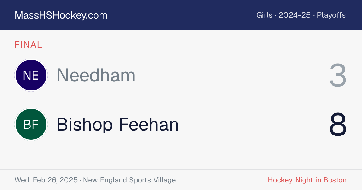 Needham at Bishop Feehan score card