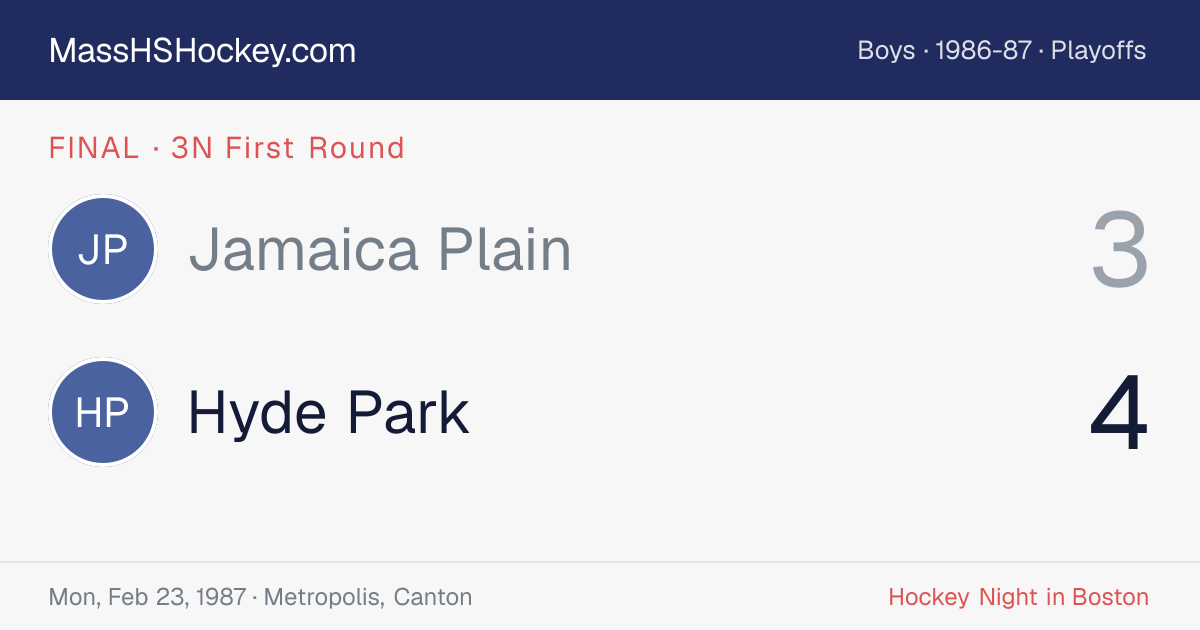 Jamaica Plain at Hyde Park score card