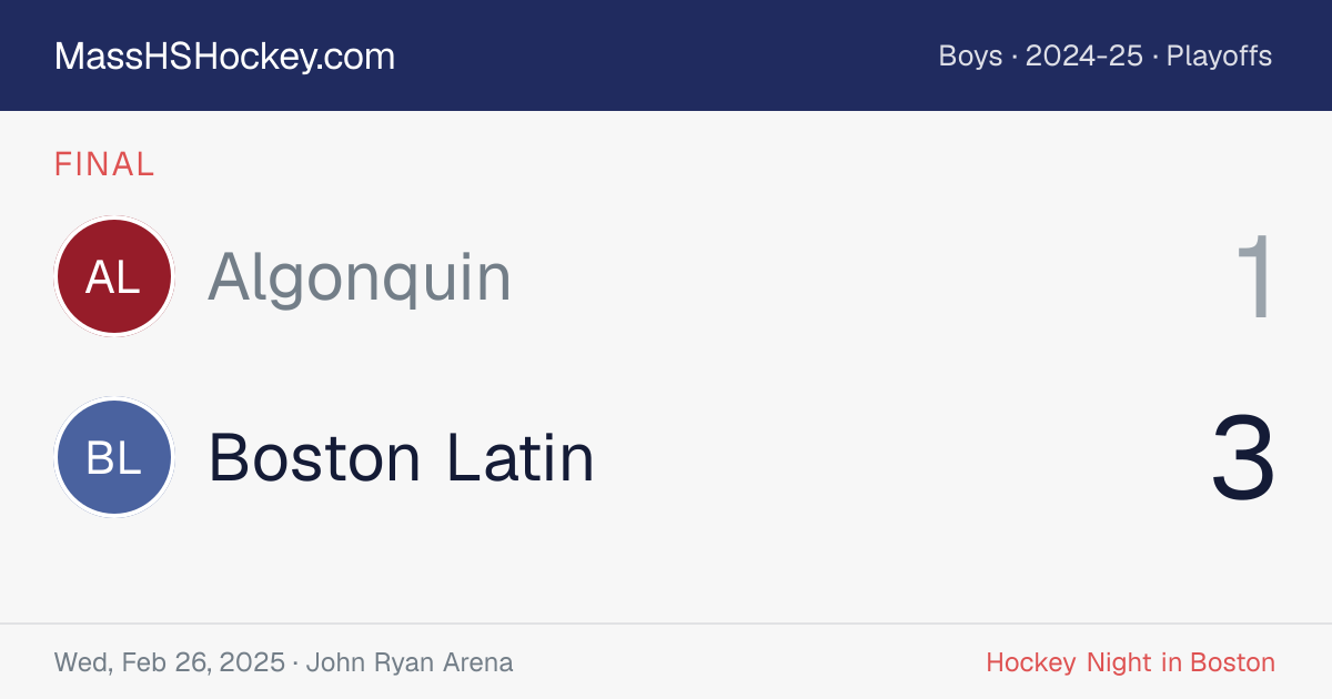 Algonquin at Boston Latin score card