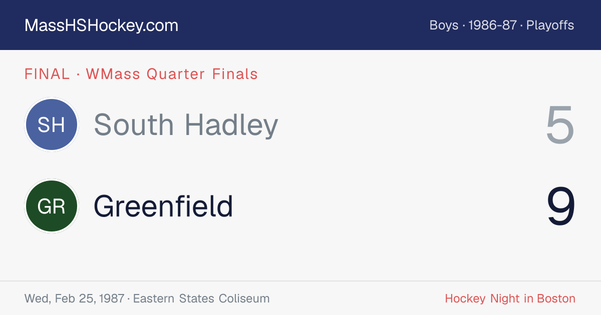 South Hadley at Greenfield score card