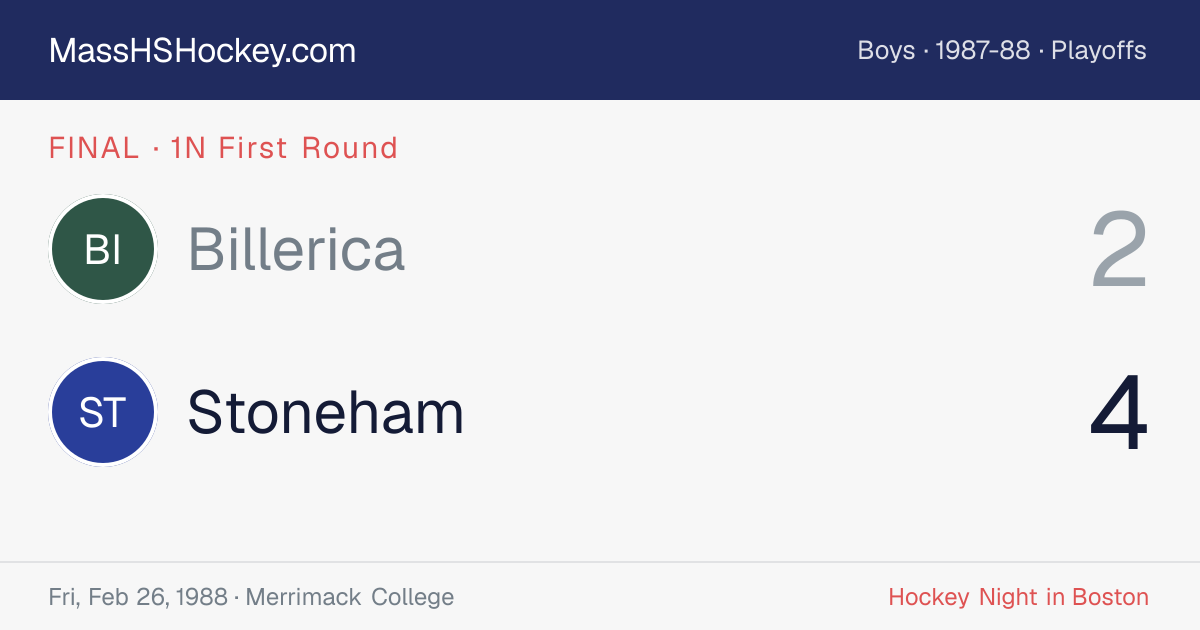 Billerica at Stoneham score card