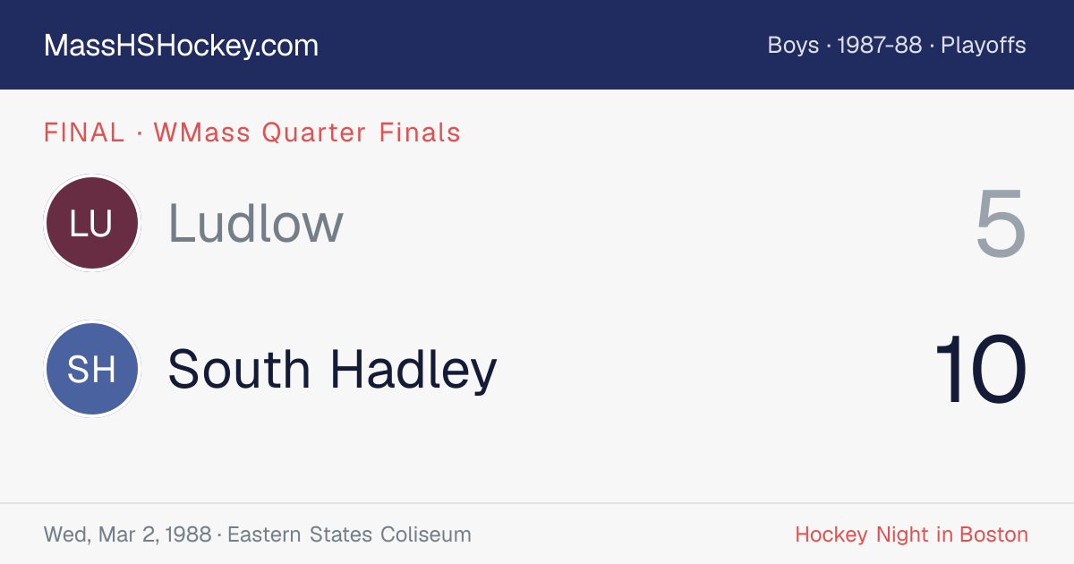 Ludlow at South Hadley score card
