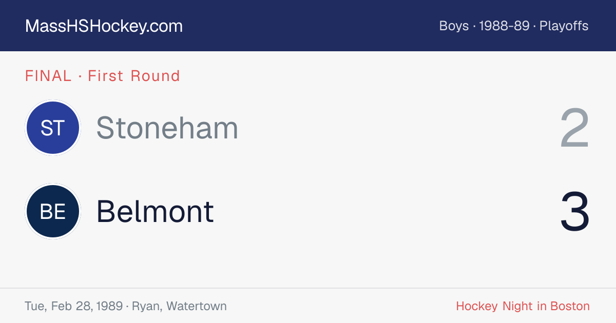 Stoneham at Belmont score card