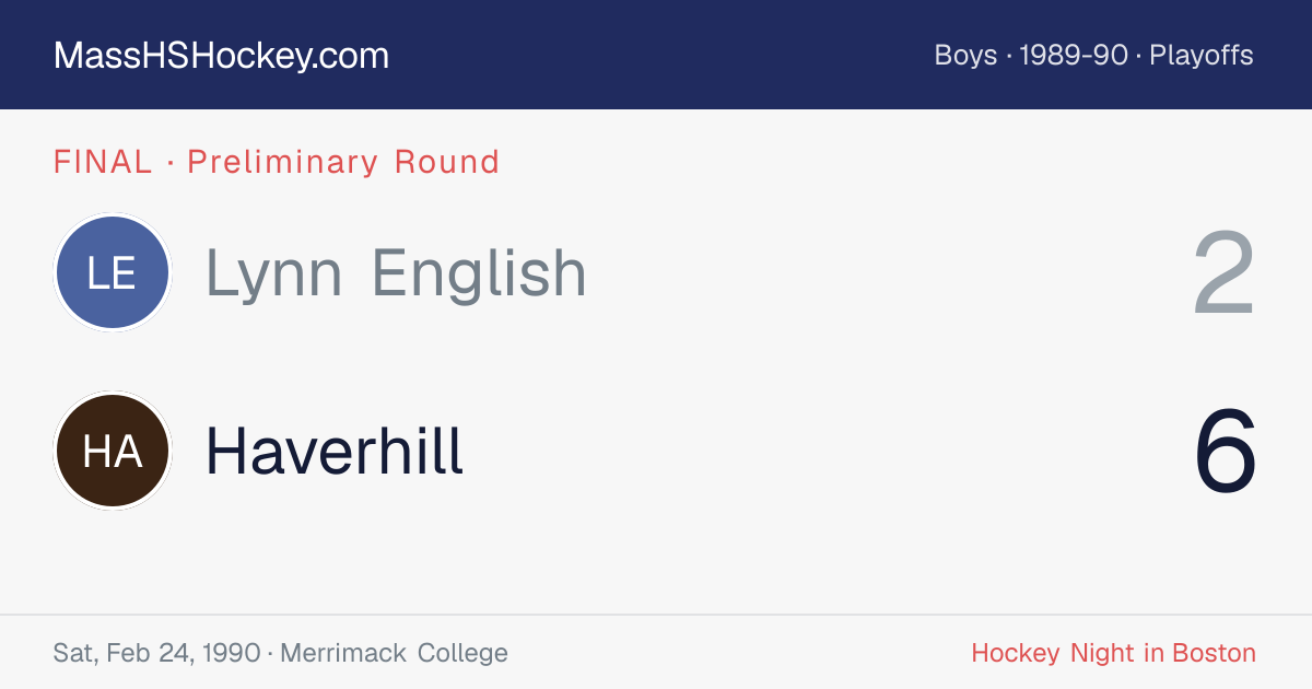 Lynn English at Haverhill score card