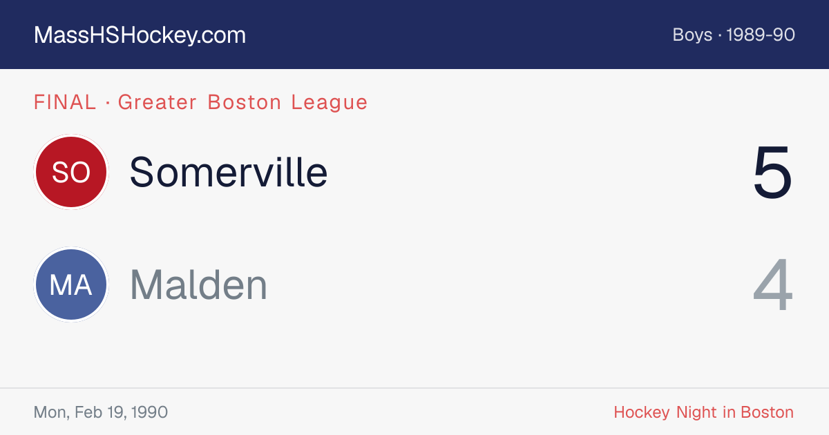 Somerville at Malden score card