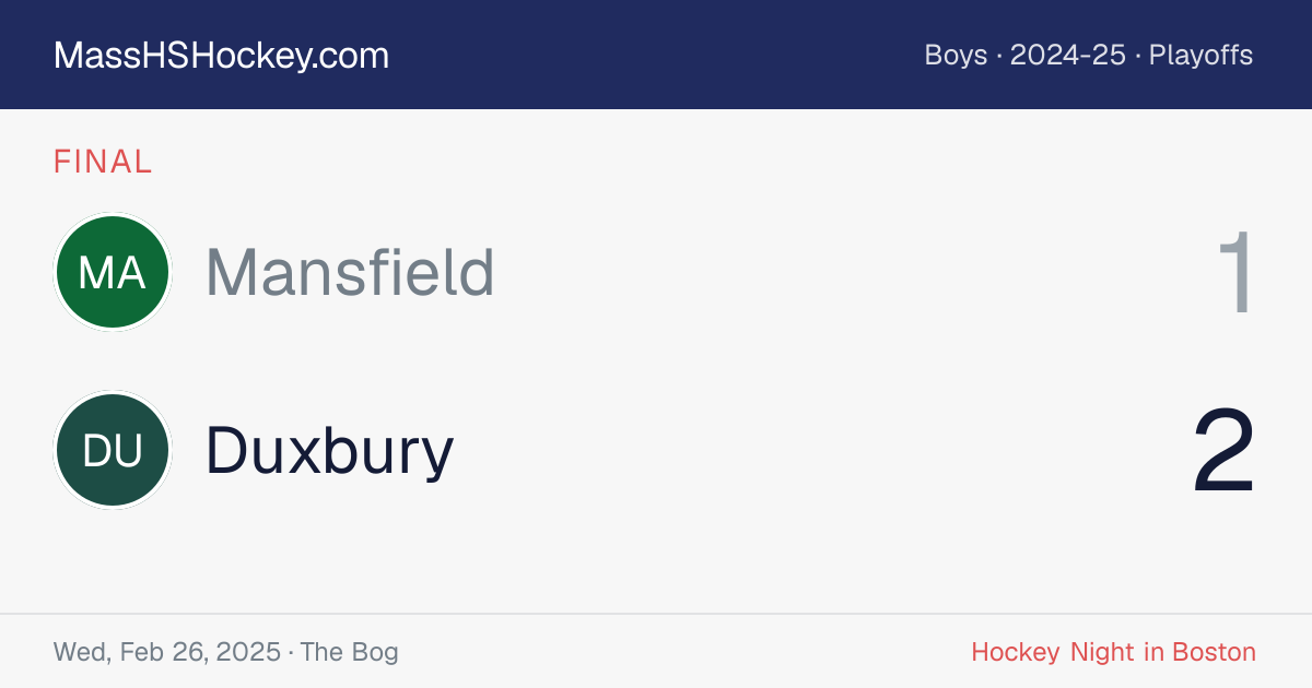 Mansfield at Duxbury score card