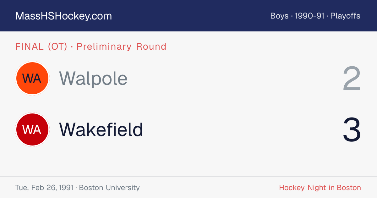 Walpole at Wakefield score card