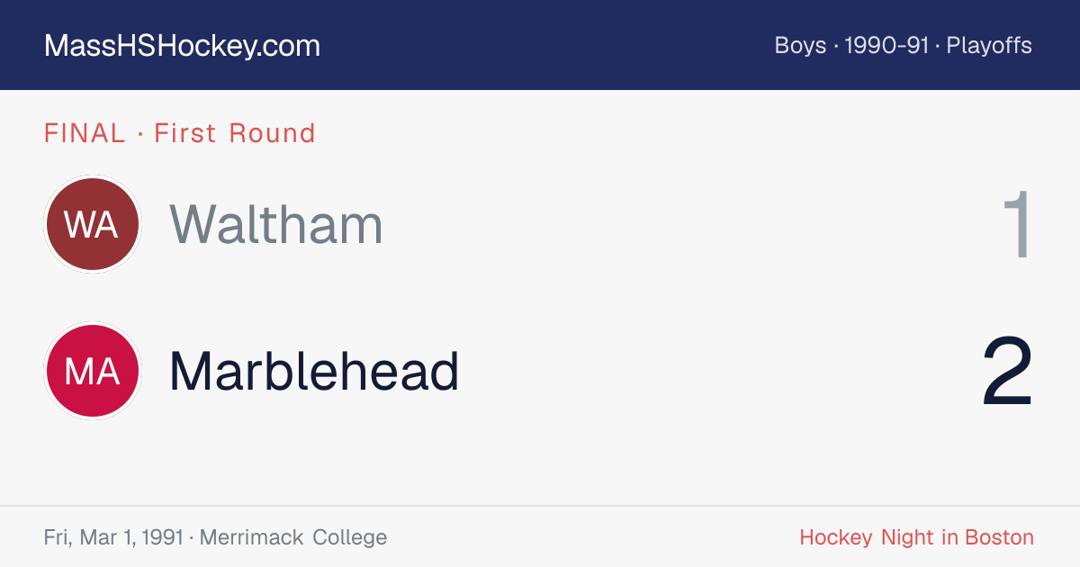 Waltham at Marblehead score card