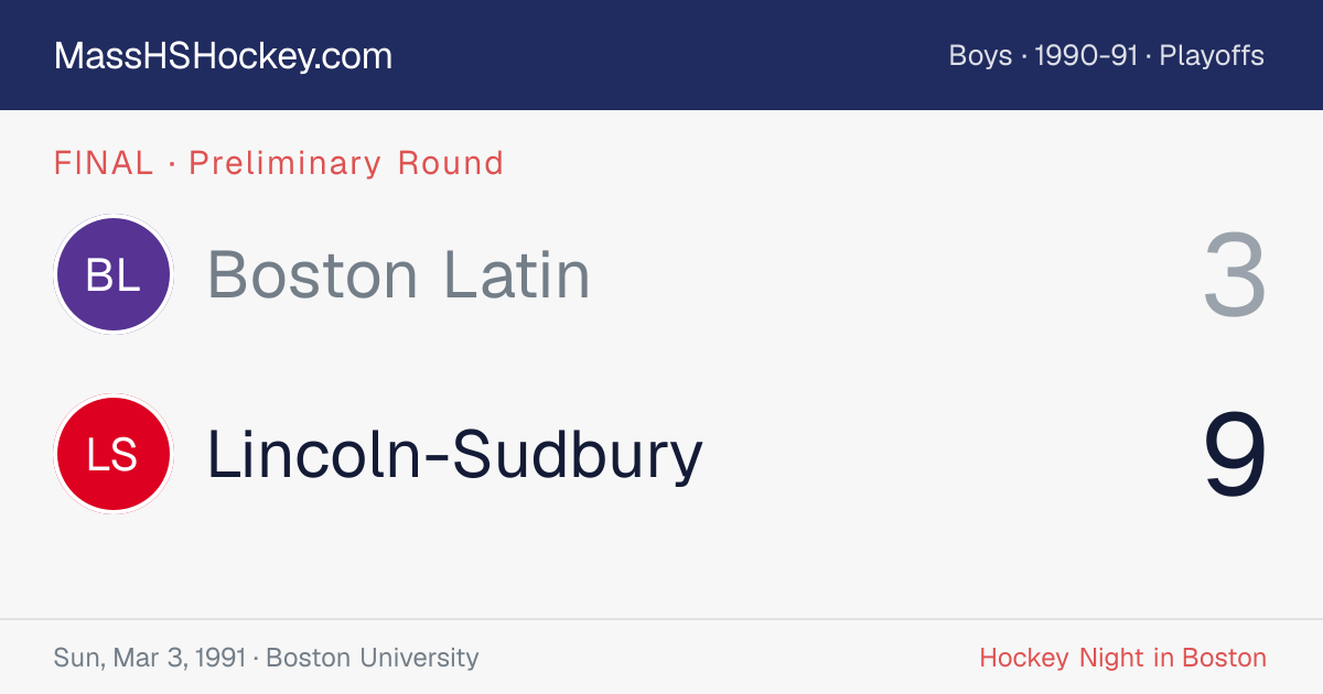 Boston Latin at Lincoln-Sudbury score card