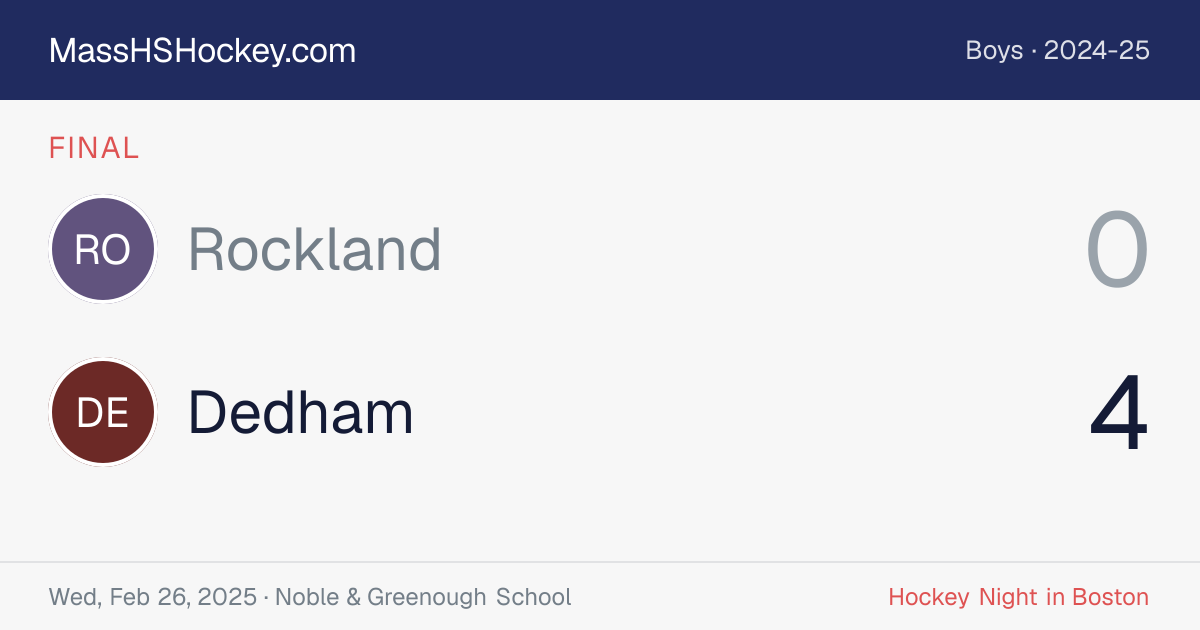 Rockland at Dedham score card