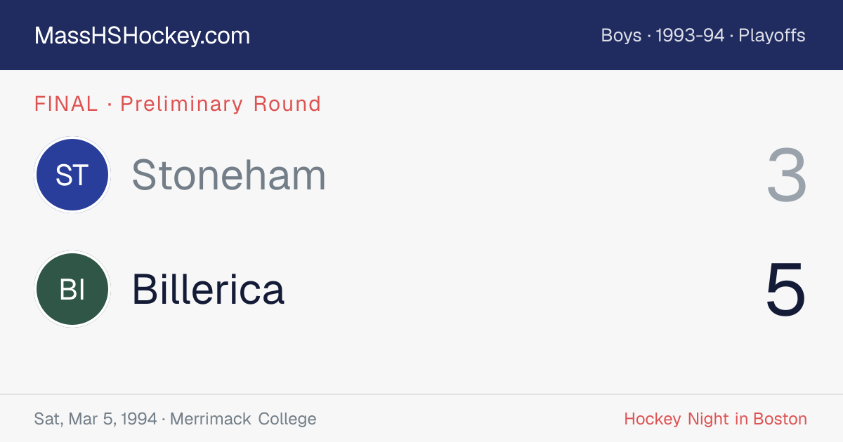 Stoneham at Billerica score card