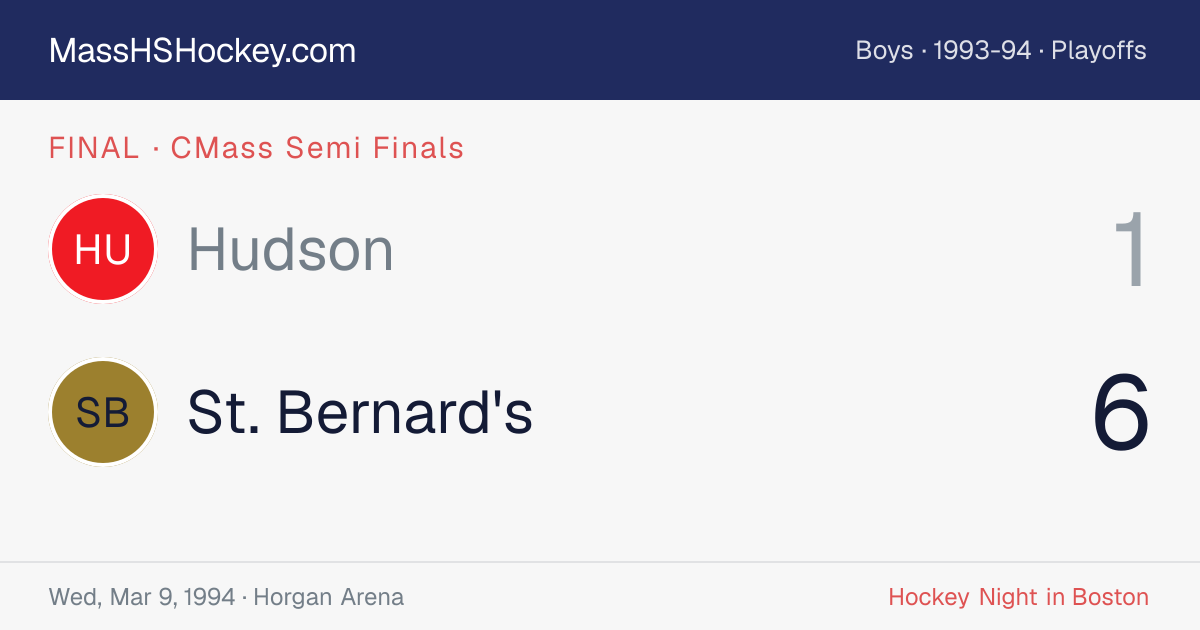 Hudson at St. Bernard's score card