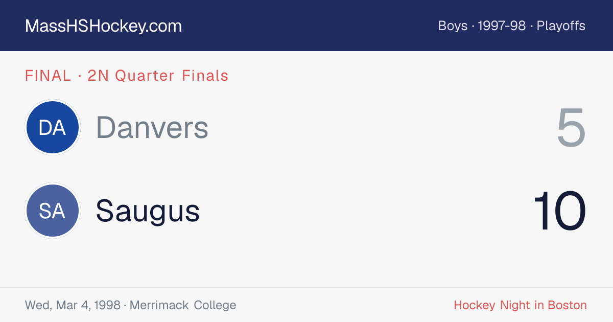 Danvers at Saugus score card
