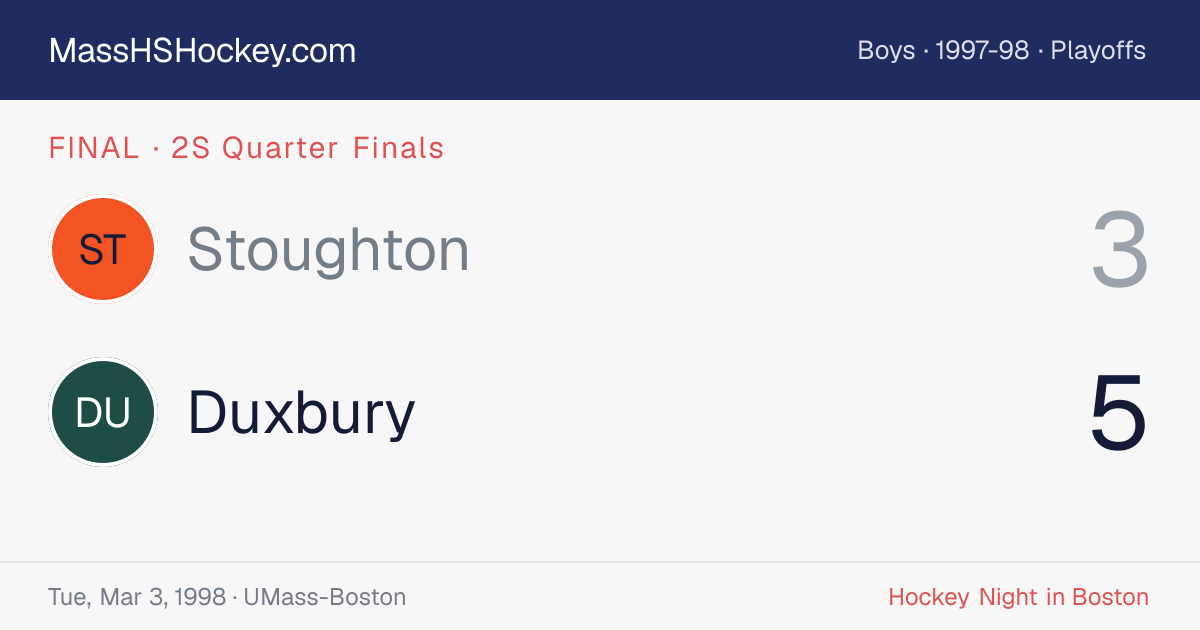 Stoughton at Duxbury score card