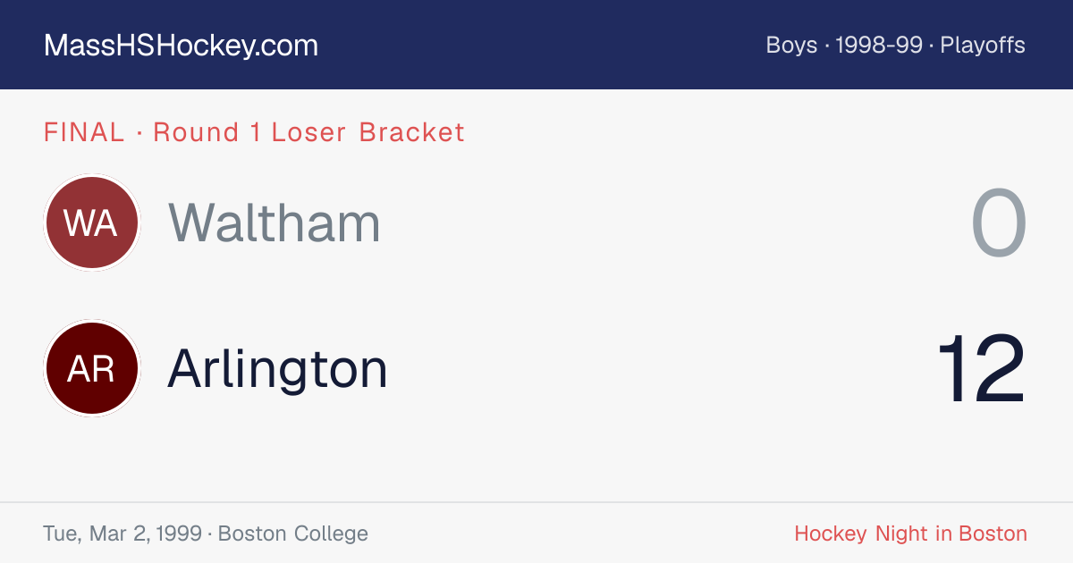 Waltham at Arlington score card