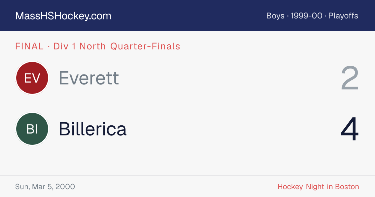 Everett at Billerica score card