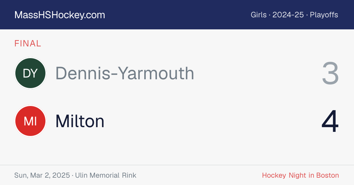 Dennis-Yarmouth at Milton score card