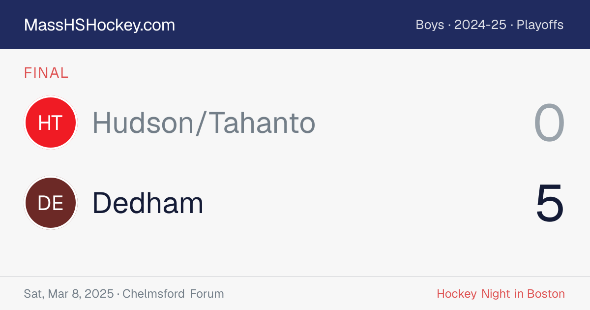 Hudson/Tahanto at Dedham score card